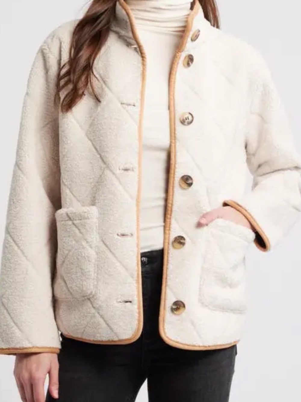 Ralph Lauren Cream Sherpa Jacket with Tan Trim